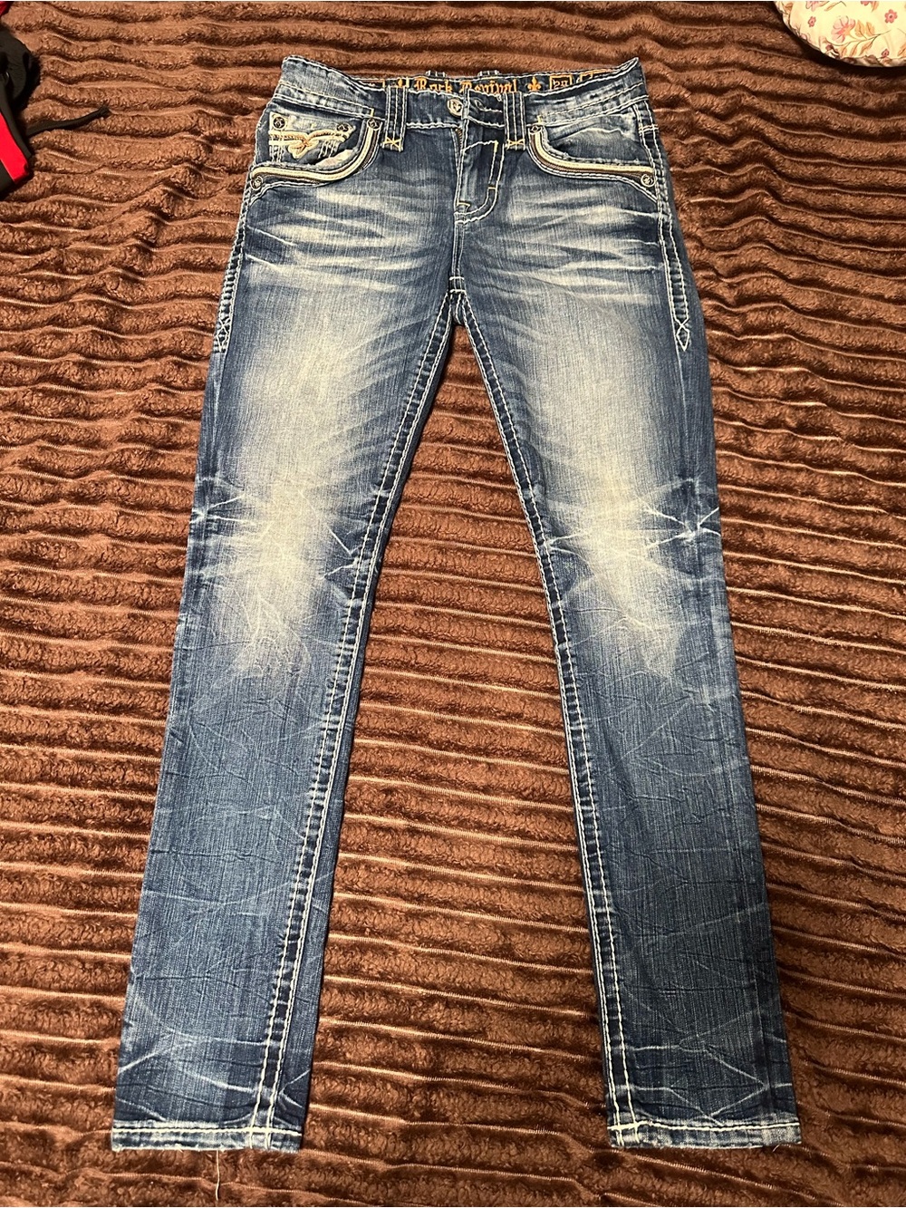 Rock Revival Light Blue Washed Jeans with Embroidered Pockets
